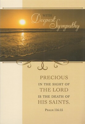 Sympathy In HIs Comfort Sunset Ocean Fields Lighthouse Flowers Greeting Card