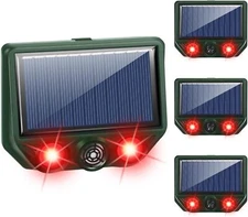 4-Pack Ultrasonic Animal Repeller: Solar-Powered with Flash Light for Garden