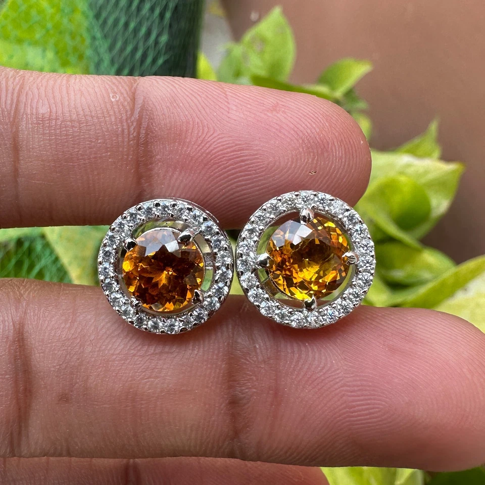 Brincos de safira laranja natural 25 quilates prata 925 pedra preciosa 52 - Imagem 2 de 4