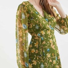 Urban Outfitters Bleeker Floral Sheer Sleeve Wrap Dress Size M~NEW