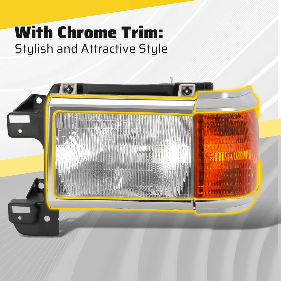 For 1987-1991 Ford F150 F250 Bronco Truck Headlights Chrome Trim Headlamps Pair - Image 4 of 4