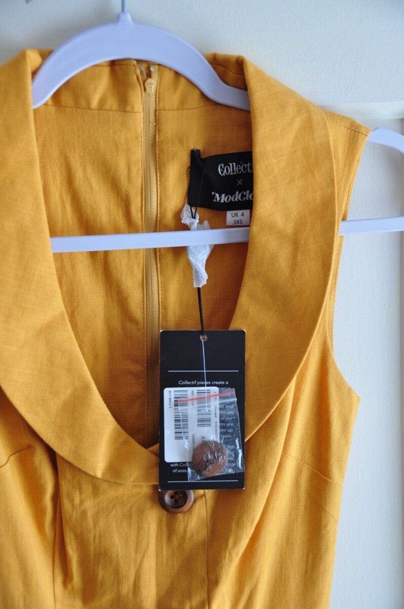 Modcloth x Collectif Sara Swing Dress Mustard Yellow UK Size Modcloth x Collectif Sara Swing Dress Mustard Yellow UK Size