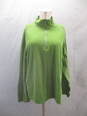 Cloudveil Size L Mens Green Cotton 1/2 Zip Stand Collar Athletic Pullover 372