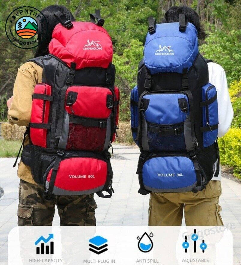 Waterproof 90L Hiking Backpack for Camping in Black Gray Blue Red Deep Blue-image