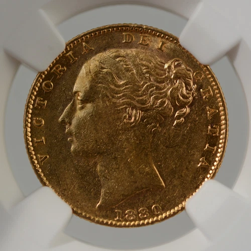 AUSTRALIA VICTORIA GOLD "SHIELD" SOVEREIGN 1880-S AU58 NGC