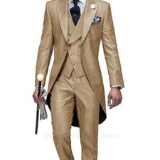 3 Piece Wedding Men Tail Coat Groom Formal Prom Male Suits Set Jacket Pants Vest