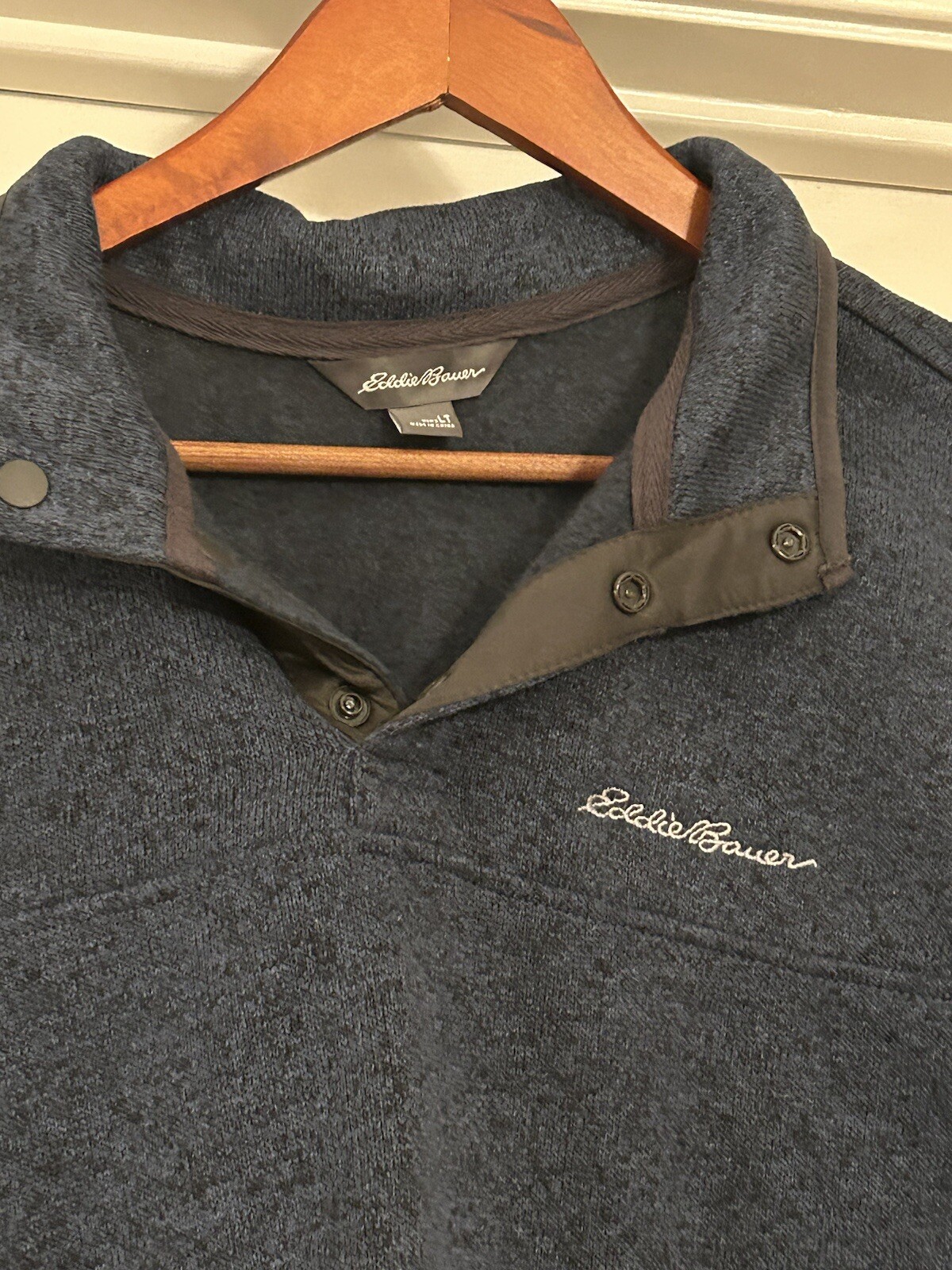 EDDIE BAUER 1/4 Snap Neck Sweatshirt Gray Men's Sz L Tall image 2