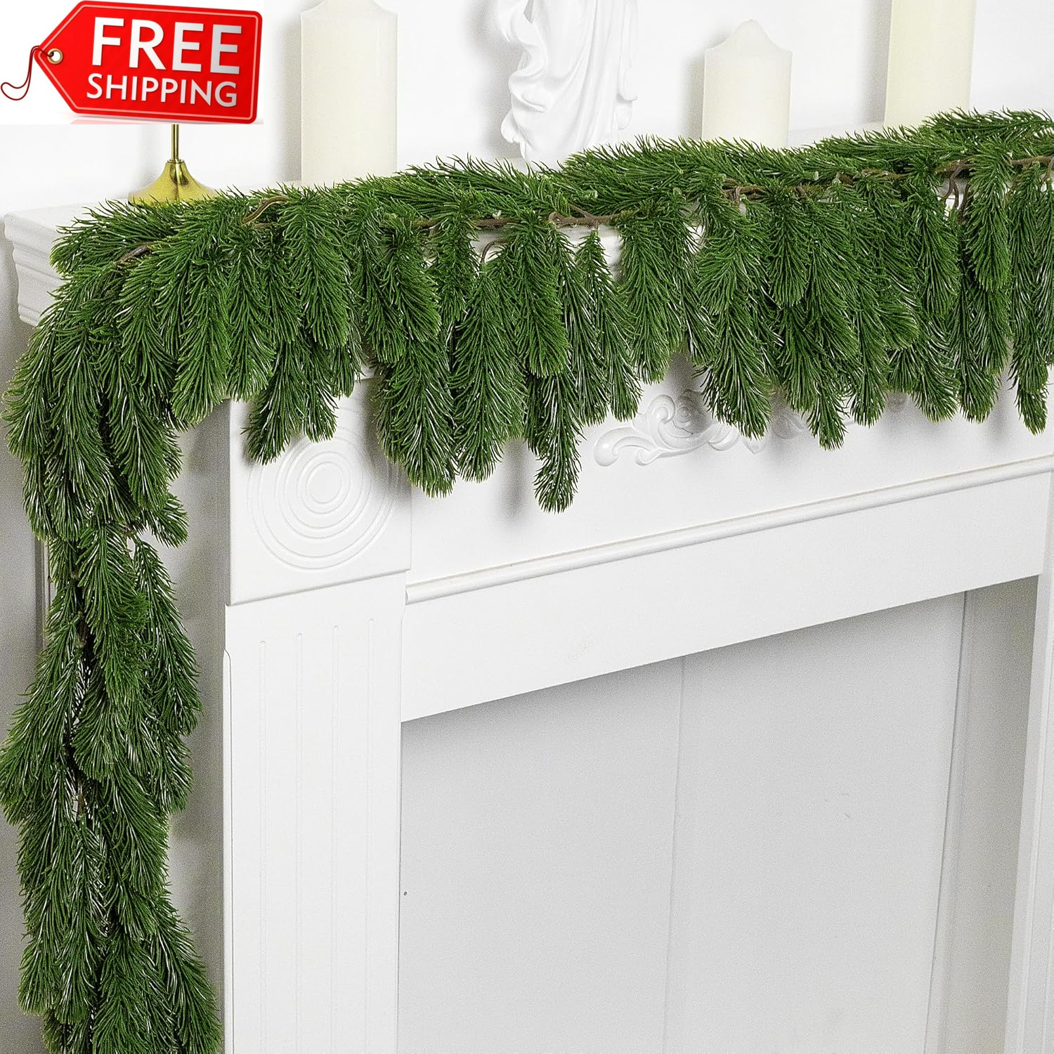 6 Ft Dense Christmas Norfolk Pine Garland- Single Fork Norfolk Pine Real Touch G