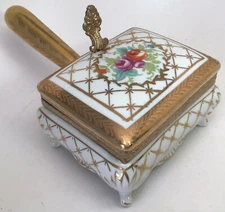Vintage Porcelain Silent Butler Jewelry Box Crumb Catcher Arnart Floral Gold(12)