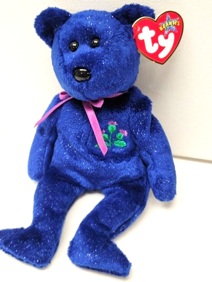 Ty Beanie Babies Thistle Bear 8.5 inch 20cm New MWMT Bright Blue w