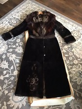 Zelante Style Womens Dark Brown Shreded Beaver With Raccon Collar Long Fur Coat