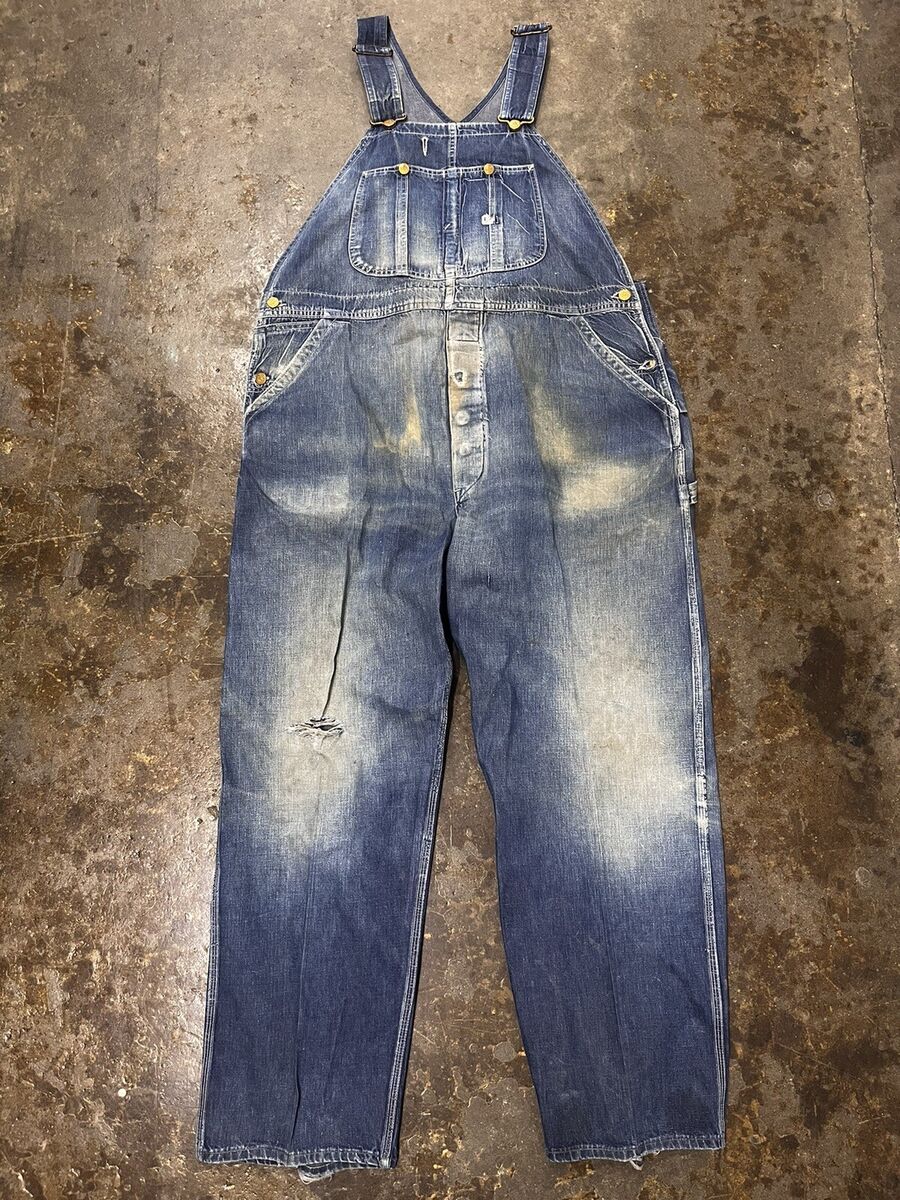 1950s-60s LEE Overalls Jelt Denim square back Long L Waist 1950s-60s LEE Overalls Jelt Denim square back Long L Waist