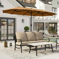 13ft Patio Umbrella Double-Sided Twin Outdoor Market Umbrella Maillard Brown