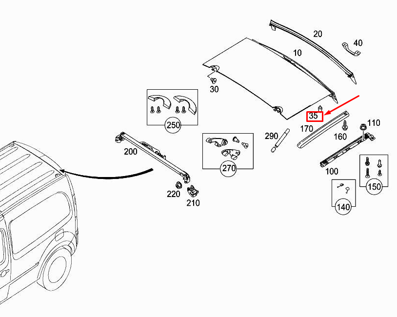 Entretoise de toit neuve pour Mercedes-Benz CITAN W415 A4159880002 d'origine