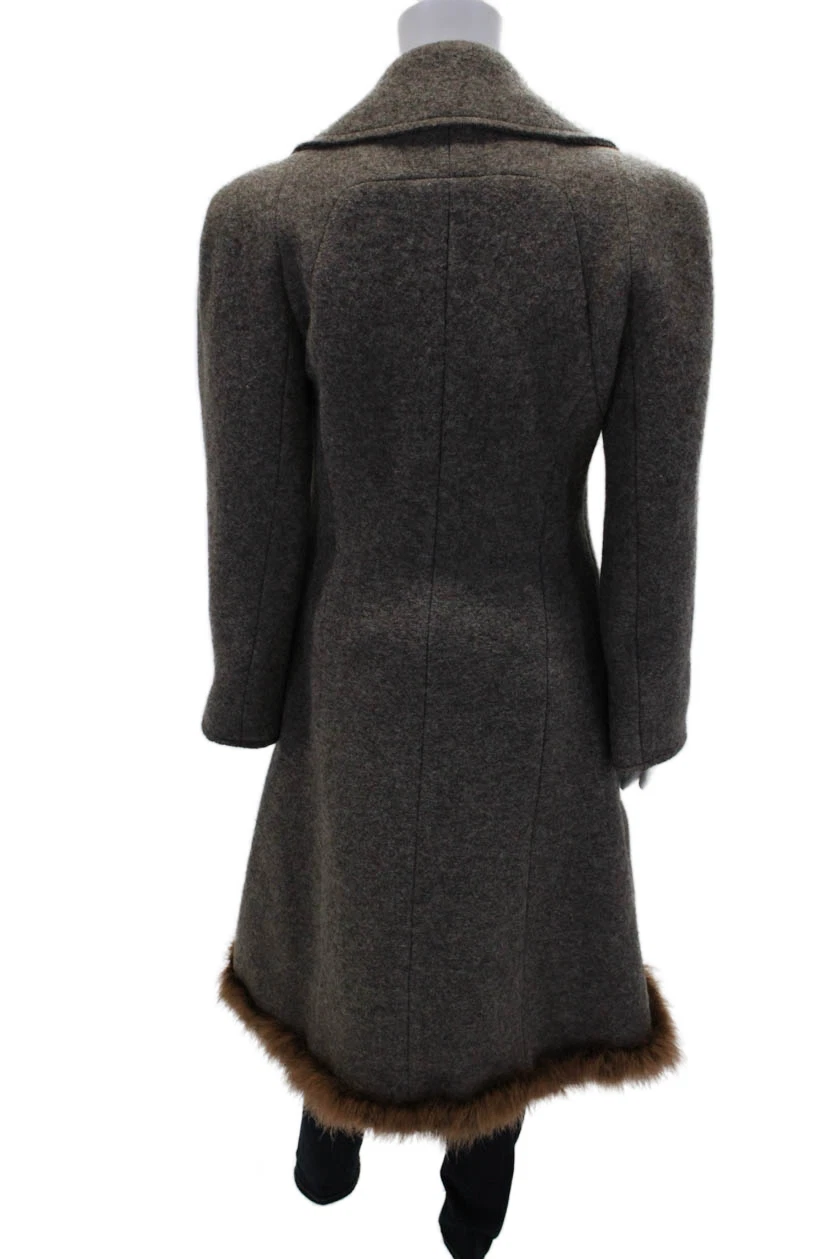 Cappotto Chanel Boutique donna zip frontale intagliato risvolto bordo piuma marrone FR 38