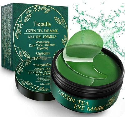 TIEPETLY Green Tea Under Eye Gel Patches for Puffy Eyes Dark Circles Eye Bags, Anti Wrin