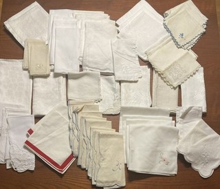 51 Vintage Cloth Linen Damask Napkins Huge Lot Singles and Sets White Cream