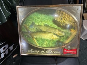 Vintage 1960s Budweiser 3D Lighted Bubble Dome Fishing Trout Sign
