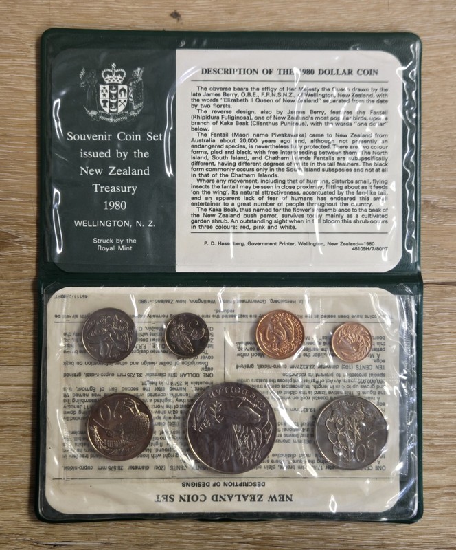 1980 New Zealand Treasury Souvenir 7 Coin Mint Set