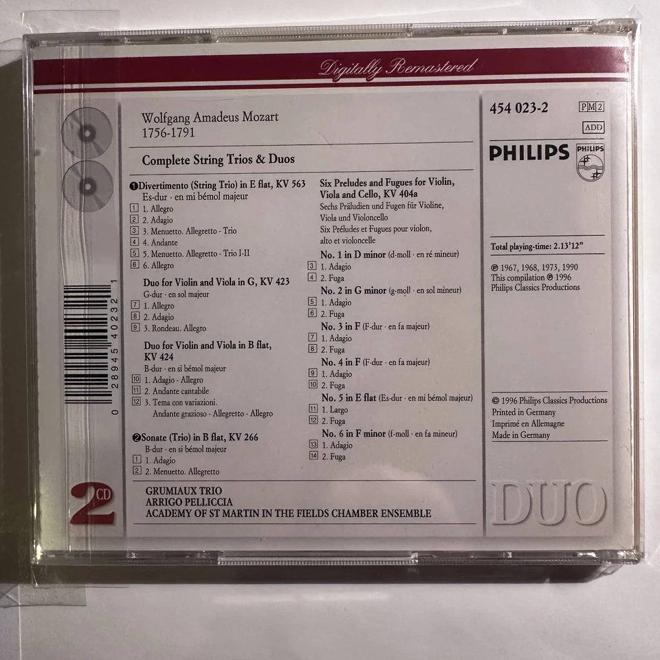 MOZART : Complete String Duos/Trios (Grumiaux Trio) - 2 CD Philips , D 1996 - Bild 2 von 2