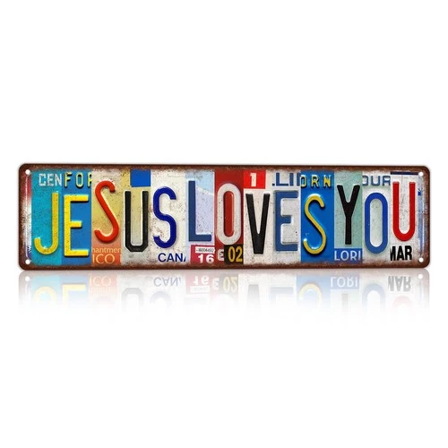 Vintage Jesus Loves You Wall Decor Street Sign Metal Tin Sign for Bedroom Studio
