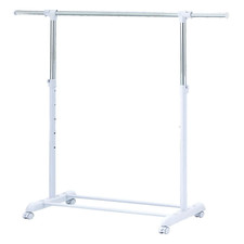 Adjustable Metal Rolling Garment Clothes Rack Chrome White Adjustable Metal Rolling Garment Clothes Rack Chrome White
