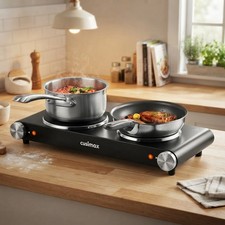 Double Hot Plate Electric Burner - 2 Cast Iron Heating Rings for Easy Cooking