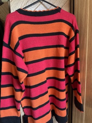 Handmade Wollpullover gestreift Marke British Heritage Größe S rosa orange