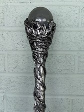 Silver Magic Staff with Crystal Orb Fantasy Magic Decorative Collectible