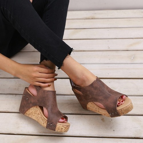 Womens Peep Toe Roman Sandals Slingbacks Wedge High Heels Platform Shoes Plus SZ - Picture 7 of 12