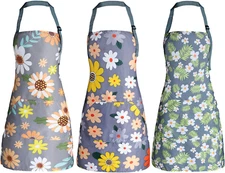 Apron for Women with Pockets, Adjustable Waterproof Floral Chef Aprons for Kitch