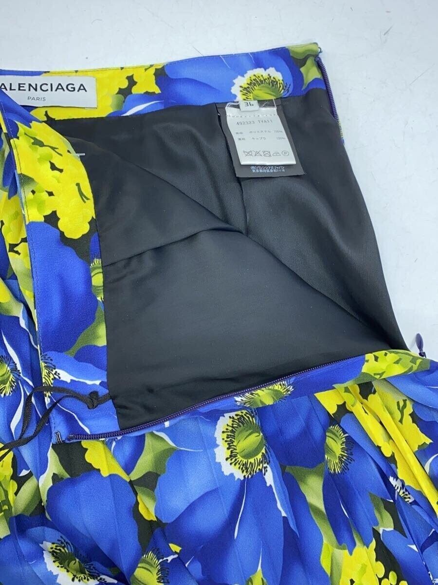BALENCIAGA Flower Print Pleated Skirt, Size 36, Polyester, Blue, Floral Print, 4 thumbnail 3