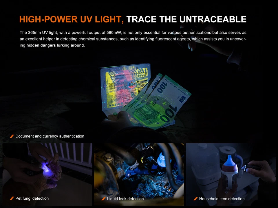 Linterna recargable Fenix E06R 700 lúmenes USB-C con luz UV y láser rojo - PL Foto 4 de 4