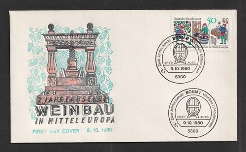 1980 Germany Vines FDC. Bonn First Day Cover.  Grapes, Wine, Alcohol