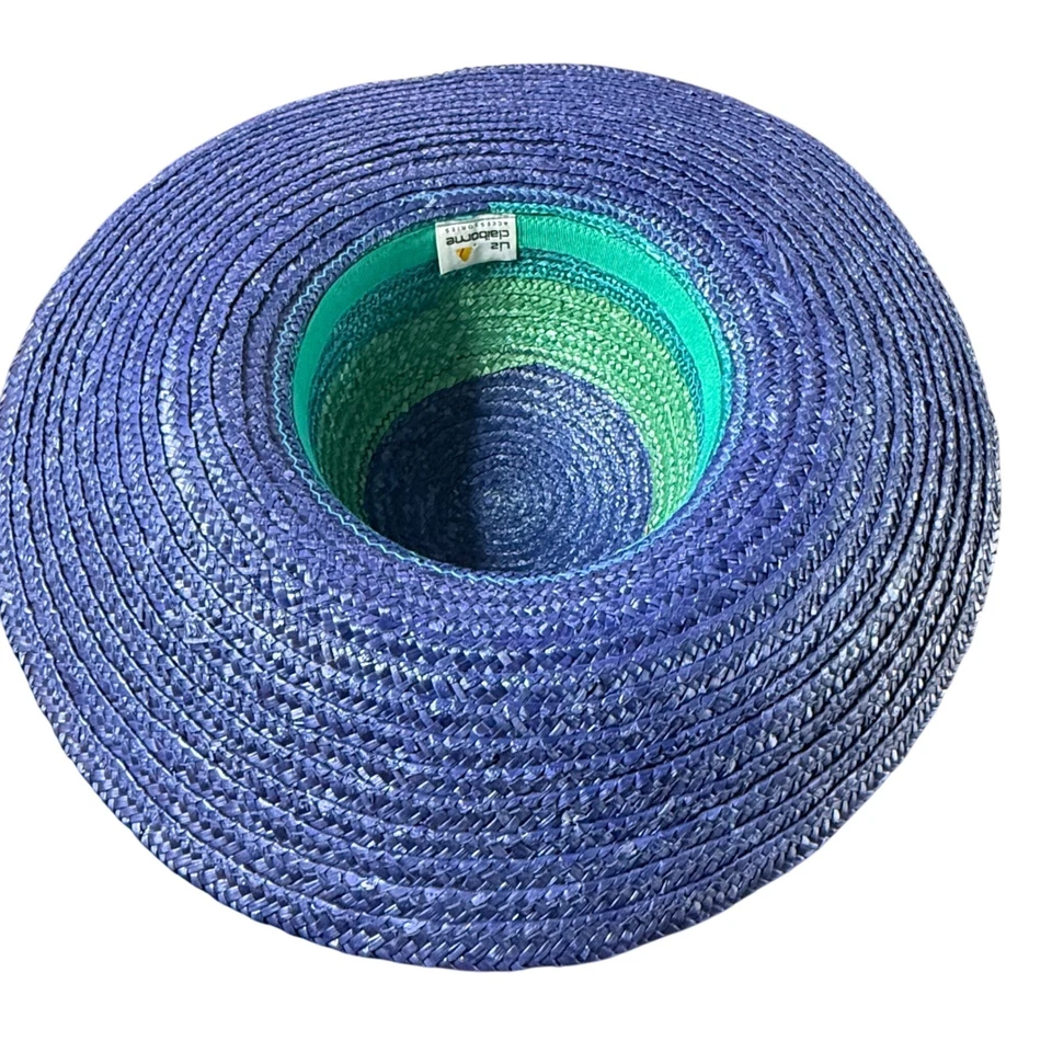 Sombrero de Paja Liz Claiborne Floppy Azul Verde Ombre Ala Ancha Sombrero para el Sol Foto 3 de 4