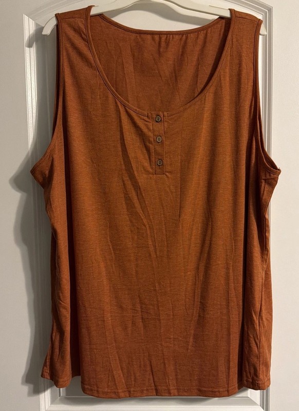 XXXL Orange/Rust Loose Fit Tank With Buttons