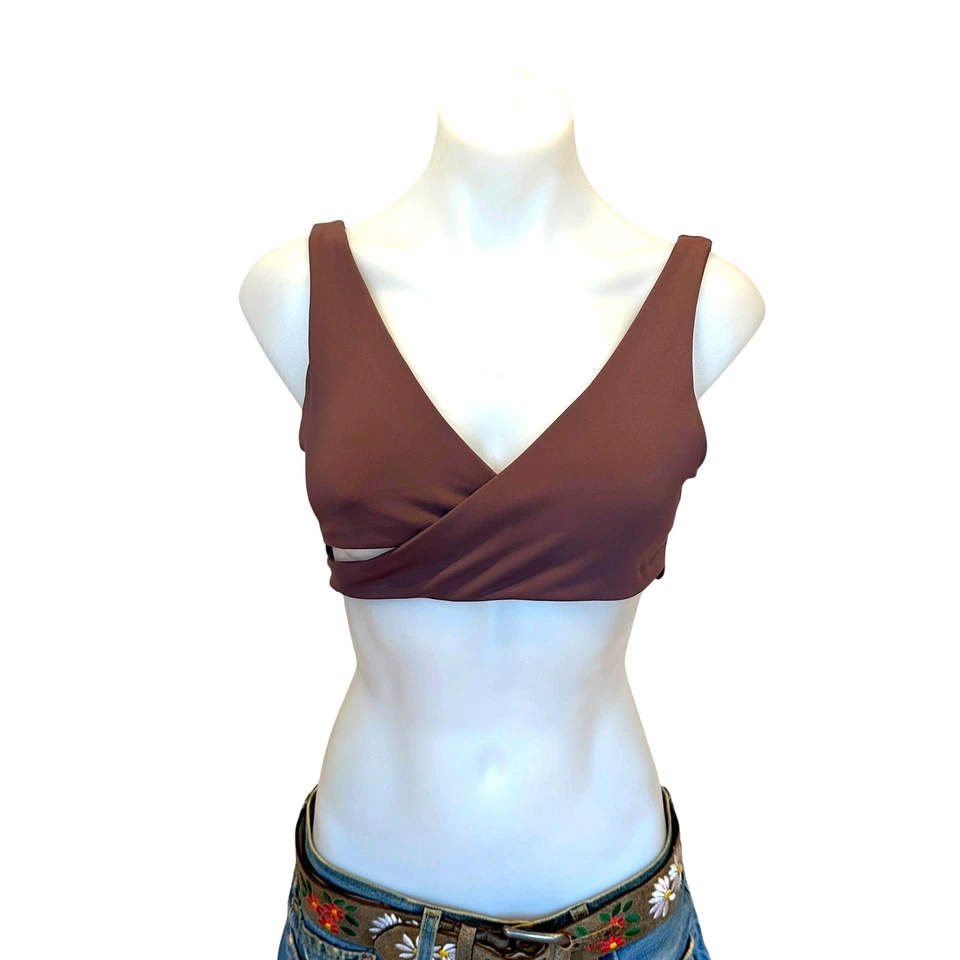 Sujetador deportivo Nubyen malva cuello en V envolvente MEDIANO recorte yoga orquídea giro suave Foto 4 de 4