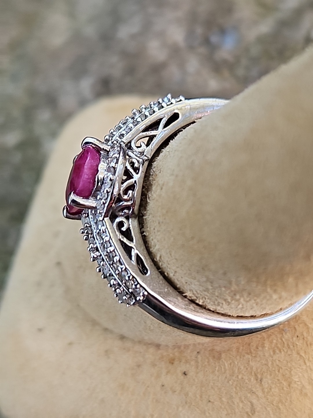 Sterling Silver Niassa Ruby Diamond Ring 9mmx6mm … - image 6