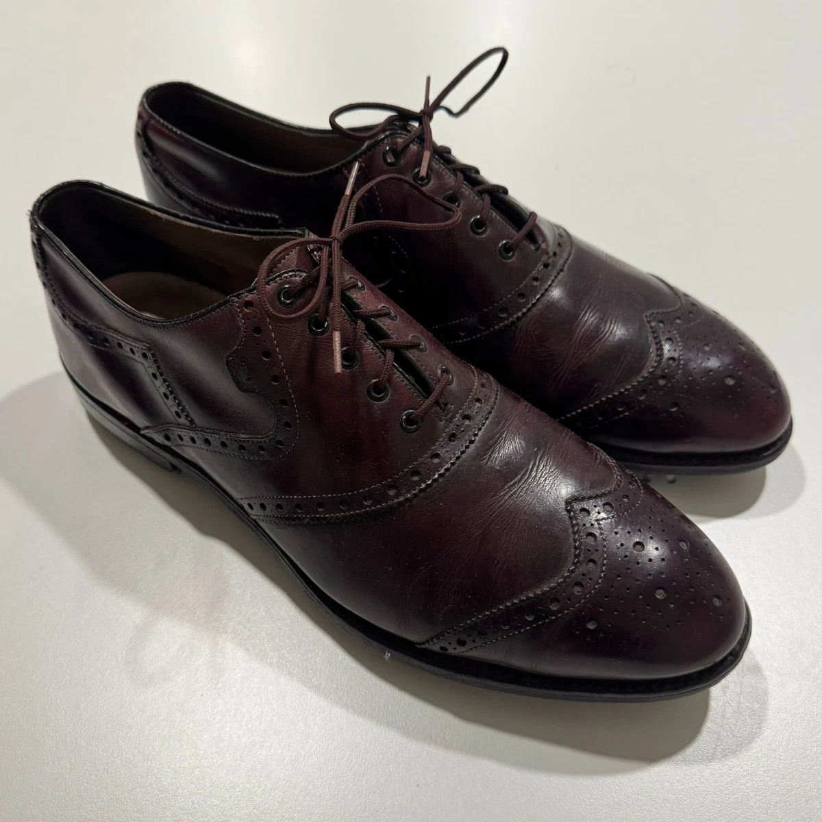 FootJoy Classics Golf Shoes Mens Burgundy Leather Wingtip Brogue Spikeless sz 11 Pudhym | VINTAGE FootJoy Classics Brown Tegu Lizard  main image 2