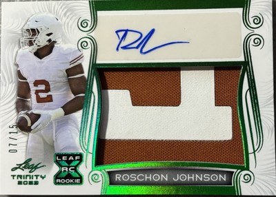 2023 Leaf Trinity Roschon Johnson Rookie Patch Auto Emerald Green 7/15 Game Worn