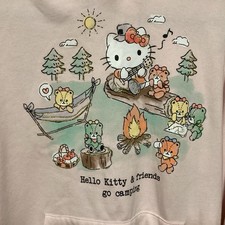 Hello Kitty Sanrio Hooded Sweatshirt XL Barely Pink Camping Cat  Friends Hoodie