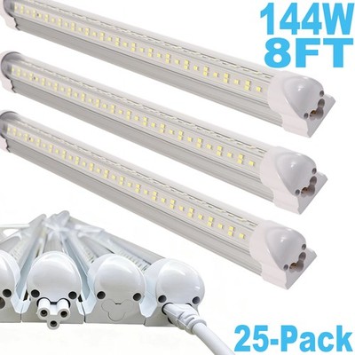 25Pack T8 8FT Integrated LED Tube Light Bulb 144W 6500K LED Shop light Fixture