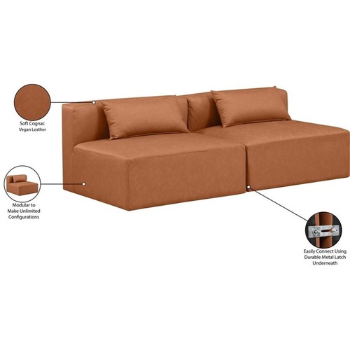 Meridian Furniture Cube Cognac Vegan Leather 2-Pc. Modular Sofa - Picture 7 of 8