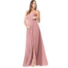 Azazie | Annabelle A-Line V-Neck Mesh Floor Length Event Dress (Maternity)