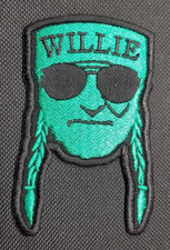 Willie Nelson Country Music Skull Logo Green Patch Approx 2.5x3.75 Embroidered