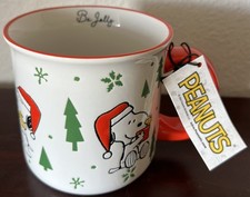 Peanuts Santa Snoopy & Woodstock Snowflakes, Trees BE JOLLY 21 oz Ceramic Mug