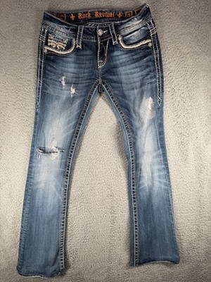 Rock Revival Jeans Women's Junior's 26 Blue ''Luz'' Boot Stretch Distressed