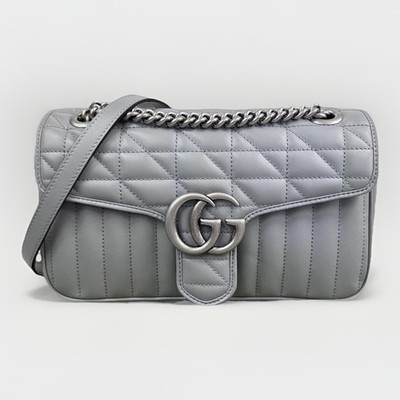 GUCCI GG Marmont Schultertasche Grau Leder