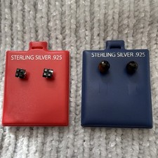 Zestaw 2 nowych 925 srebrne kolczyki sztyfty czarny onyks i tygrysie oko