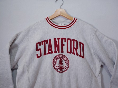 Vintage Stanford Champion Reverse Weave Sweatshirt Size Small Gray Red Stripe - Afbeelding 2 van 12